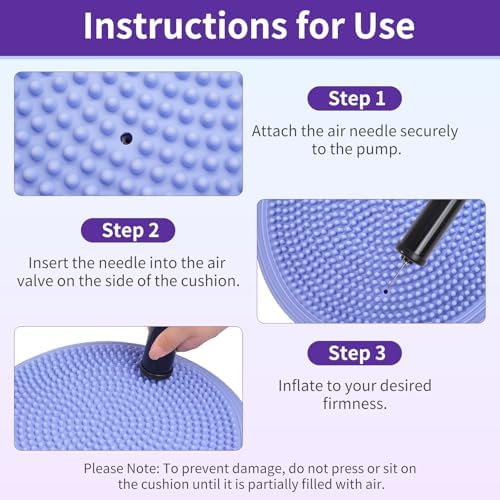 Wobble Cushion Balance Pad, Inflated Wiggle Seat for Office Chair & Home Seating, Sensory Chair Alternative for Core Stability, Posture Correction, Back Pain Relief with Air Pum