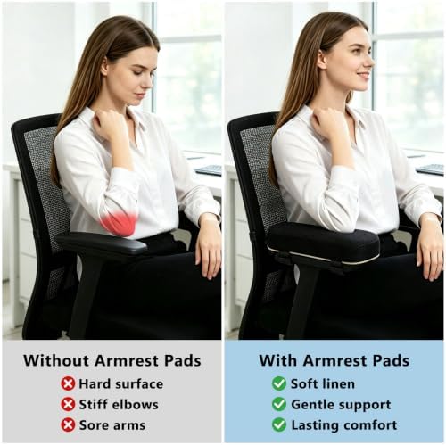 Office Chair Arm Pads, Breathable Linen Cover, 9.5" × 3.2" × 1.2"