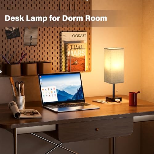 Fenmzee Bedside Lamp for Bedroom Set of 2 - Grey Table Lamp for Nightstand