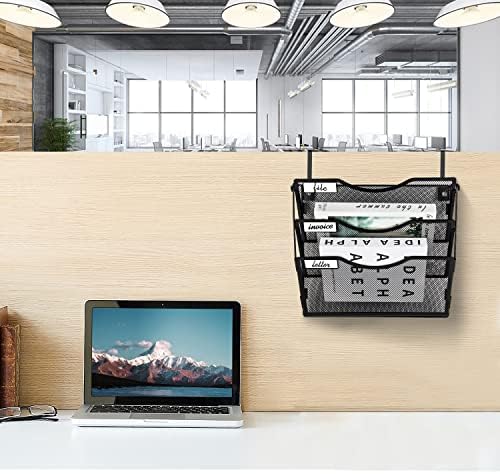 BOHDK Wall File Organizer 3 Pockets, Mail Organizer, Hanging Folder Holder, Foldable | Hanging or Wall Mounted | Label Panel | 2 Hooks | Office Home School Organizer, Black