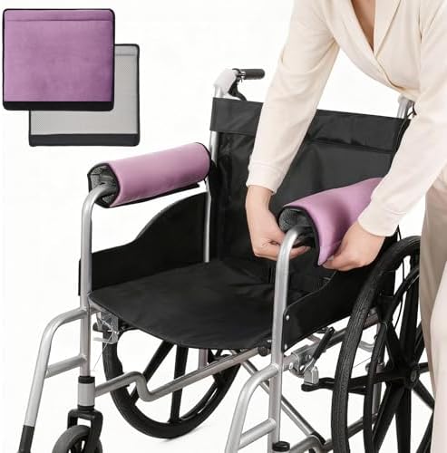 Wheelchair Armrest Covers (Pair)-Memory Foam Wheelchair armrest Pads Wicking Washable Non Slip Arm Rest Cover Cushion Pad for wheelchairs Office Chairs armchairs (Purple)