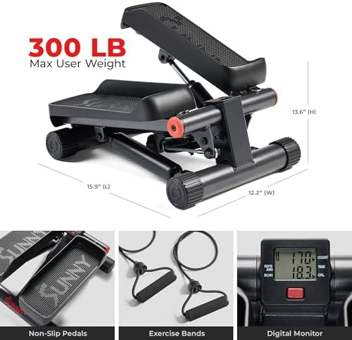 Sunny Health & Fitness Mini Stair Stepper w/Resistance Bands for Home Gym