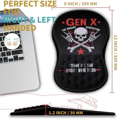 Hokafenle Ergonomic Mouse Pad Wrist Support with Massage Design, Wrist Rest Pain Relief Mousepad with Memory Foam&Non-Slip PU Base, Mouse Pads for Wireless Mouse & Desk (12x8 inch,Gen X)