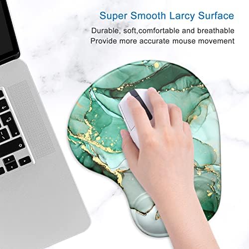 ITNRSIIET Ergonomic Mouse Pad with Gel Wrist Support Wrist Rest Smooth Surface Non-Slip PU Base Comfortable Office Supplies Pain Relief, 9.5 x 8 inches, Green Marble Texture
