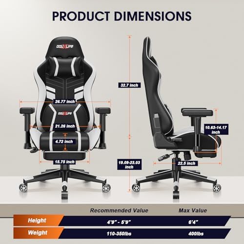 Douxlife 3D Massage Gaming Chair with Footrest, Ergonomic PC Desk Chair
