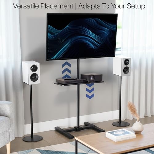 VIVO Universal Steel 24 x 8 inch Shelf Pole Mount for TV Cart, Attaches to 0.5” to 2.4” Poles, Speaker & Microphone Stands, Clamp-on Utility Storage Surface, Black, MOUNT-SF24P