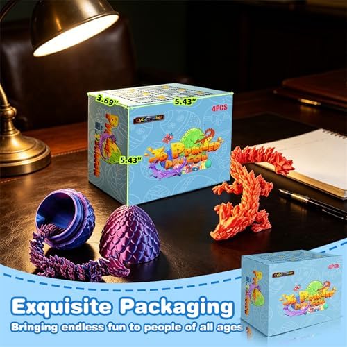 8.5" 3D Printed Dragon Eggs, Flexible Fidget Toys, 3D Printed Animals Set, Unique Birthday Party Favors, Desk Decor & Classroom Prizes for Boys & Girls (4 Pack)