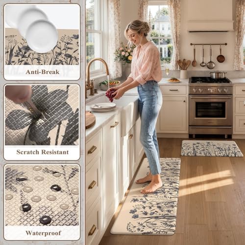 KIMODE Anti Fatigue Kitchen Mats for Floor,Farmhouse Kitchen Rugs Sets of 2