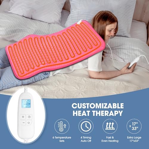 FluffyWarmth Electric Heating Pad for Back, Extra Large 17"x33", Ultra Soft