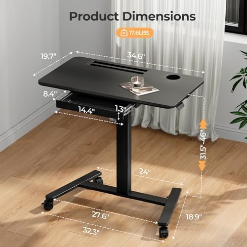 Mobile Standing Desk with Drawer, 35"×20" Small Desk, Black