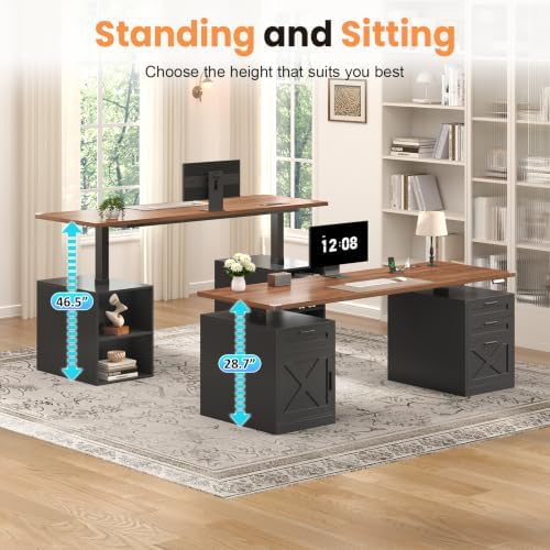 YOMILUVE 60" Farmhouse Electric Standing Desk with Drawers for Home Office
