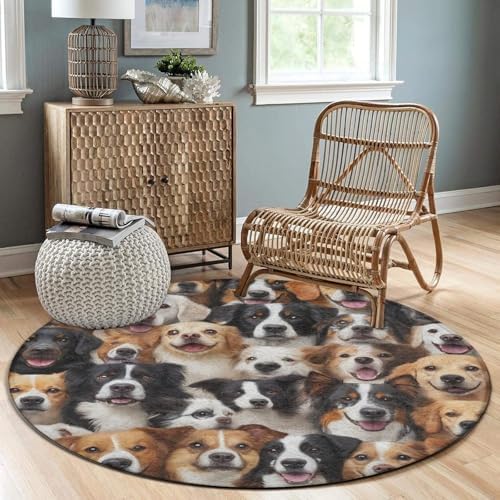Women's Large Home Decor Mat, Soft Round Yoga Carpet, Non Slip Machine Washable Home Office Circle Rug Cute Dogs Puppy Retriever