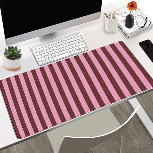 Pink and Burgundy Striped Desk Mat Cute Pastel XXL Large Gaming Mouse Pad Desk Pad Kawaii Cozy Aesthetic Keyboard Laptop Computer Mat