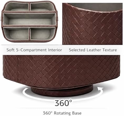 UnionBasic Rotating Desk Organizer, 360 Desk Spinning Caddy, Desktop TV Guide/Mail/Media/Remote Controller Holder Organizer, Woven Coffee
