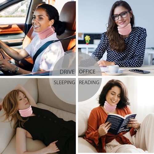 leeveel Neck Brace Cervical Collar, Neck Braces for Neck Pain and Support, Soft Foam Brace for Pain Relief, Adjustable Neck Support Collar for Sleeping, Travelling, Office (Pink)
