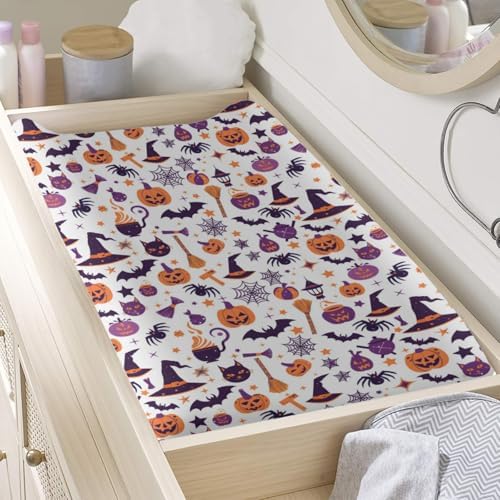 Halloween Pumpkin Spider Witch Hat Cat Stars Pattern Baby Changing Pad Cover, Unisex Fall Winter Holiday Nursery Diaper Changing Table Pad Mat Sheet for Boys Girls-16x32