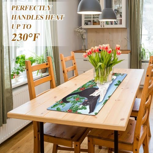 Cat Stretching Trivet Table Runner for Hot Dishes and Pots, Heat Resistant Waterproof Anti-Slip Table Protector for Kitchen Decor, 11.8x39.4 in