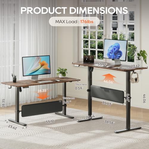 56" x 24" Electric Standing Desk with Adjustable Footrest, Rustic Brown