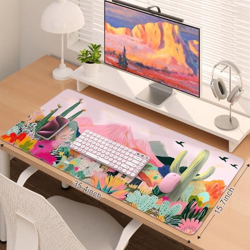 iCasso Desk Mat,Cute Mouse Pad for Desk,35"x16",Home Office, Cactus