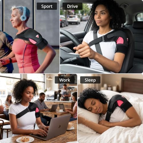Shoulder Brace - Support & Injury Prevention Brace- Joint Pain Releaser- Shoulder Compression Wrap Strap - Adjustable Injury Accessories for Shoulders - Premium Quality Strap by FIGHTECH (Pink, S-M)