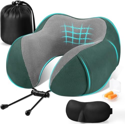 CloudBliss Neck Pillow for Sleeping, Memory Foam Travel Pillow, Green