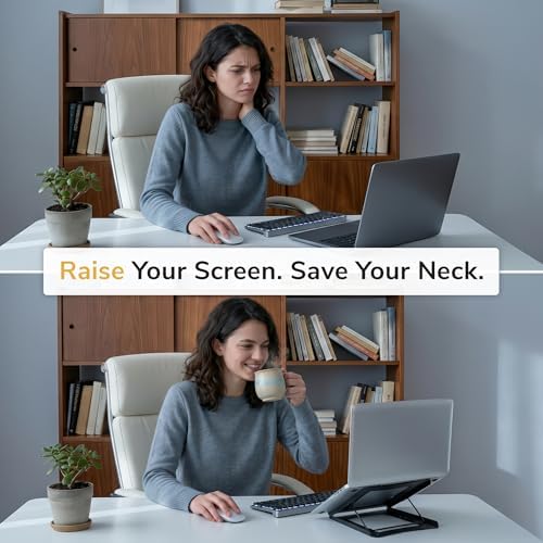 Mount-It! Laptop Stand for Desk, Adjustable Height Steel Laptop Riser for 10–15 Inch Laptops & Tablets, Foldable Portable Laptop Stand with Ventilated Cooling Design, Ergonomic Computer Stand, Black