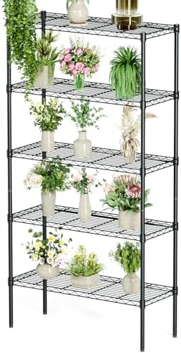 HealSmart 5-Tier Metal Wire Storage Shelves, Adjustable Standing Storage Rack Shelf, Heavy Duty Steel Shelving Unit Organizers for Kitchen Bathroom Pantry Garage, 23.3" W×13.4" D×60" H, Black