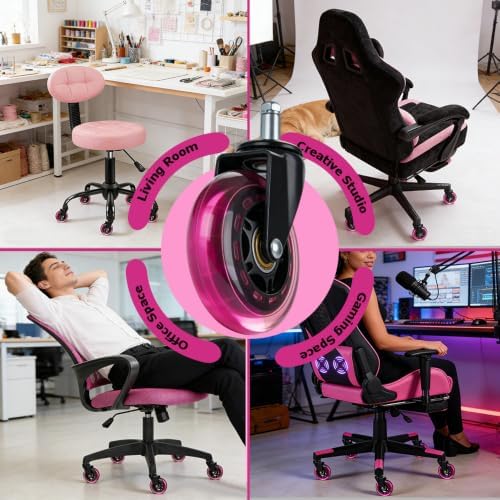 Dark Pink Office Chair Wheels, 3 Inch Heavy-Duty Rubber Wheels for Office Chairs, Computer Gaming Desk Wheels Smooth Rolling for Hardwood Carpet Tile Floors, 11 * 22mm
