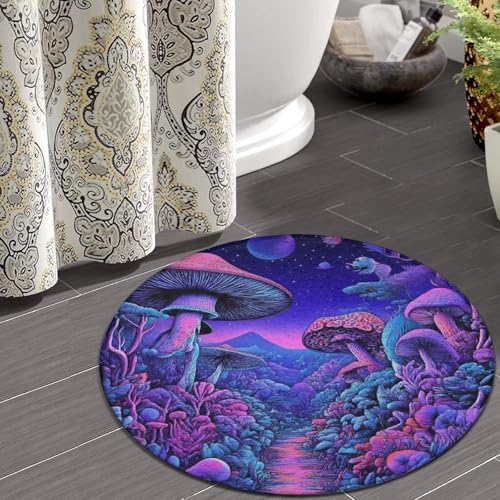 Highly Premium Quality Floor Mat, Office Chair Decor Mat, Room Sofa Yoga Soft Round Carpet Magic Mushroom Mushrooms Scenery, 24inch