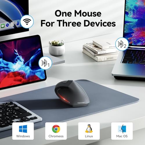 TECKNET Ergonomic Mouse, 4800 DPI Wireless Bluetooth Vertical, 3-Device