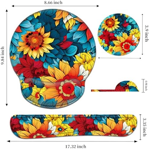 Keyboard Wrist Rest and Mouse Pad Wrist Support Set with Coaster,Ergonomic Mouse Pad,Comfortable for Easy Typing, Pain Relief,Memory Foam Keyboard Pad Set for Laptop Mac,Colorful Petals