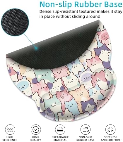 Cute Colorful Cat Ergonomic Mouse Pad with Wrist Rest for Desk Work Office
