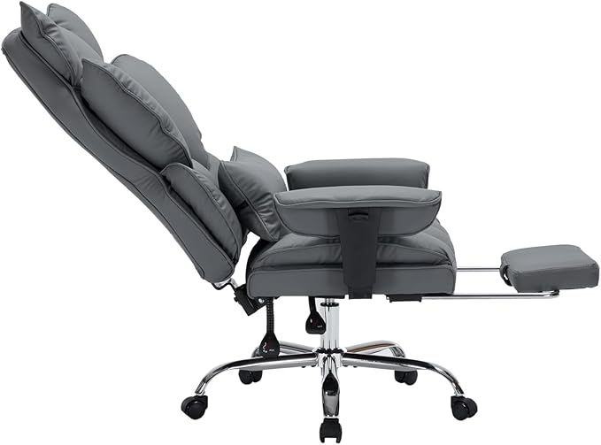 Garvee Big and Tall Office Chair, Executive Leather Office Chair with Footrest, 400lbs Ergonomic Gaming Chair for Adults, Wide Seat Computer Desk Chair with Lumbar Support, 150 Degree Reclining, Gray