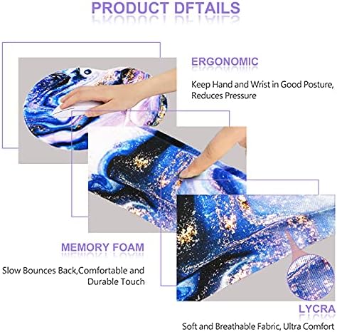 ArtSo Upgraded Wrist Rest Support for Mouse Pad & Keyboard, Ergonomic Gel Mousepad Non-Slip Rubber Base Home,Office Pain Relief & Easy Typing Cushion Neoprene Cloth & Soft Memory Foam, Purple Marble
