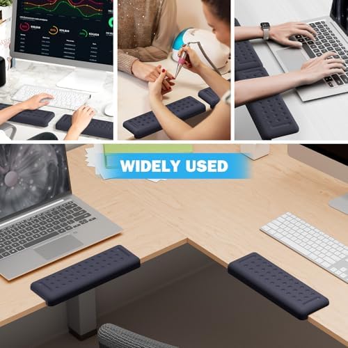 Leolee L-Shaped Desk Elbow Pads for Desk, Deep Blue Memory Foam Arm Rest