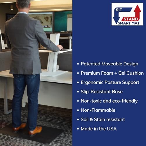 Patented One Foot Moveable Premium Ergonomic Anti-Fatigue Foam & Gel Mat for Adjustable-Height Office Desks, Kitchen Floors, and Home Use, Made in USA, Charcoal Black for Carpet