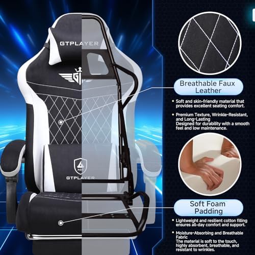 GTPLAYER Gaming Chair, Video Game Chairs with Footrest and Lumbar Support, Computer Chair for Adults with Extended Backrest, Ergonomic Reclining Silla Gamer, Fabric, Black