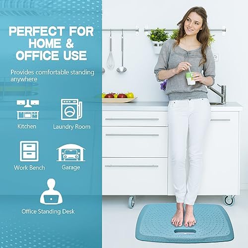 3/4 inch Thick Office Standing Desk Mat, Portable Cushioned Standing Pad with Massage Points, Anti Fatigue Kitchen Floor Mat with Handle, Multi-Purpose Floor Comfort Mat (Teal, 17" x 22")