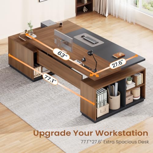 SEDETA 77.1" Executive Large Electric Standing Desk, Brown