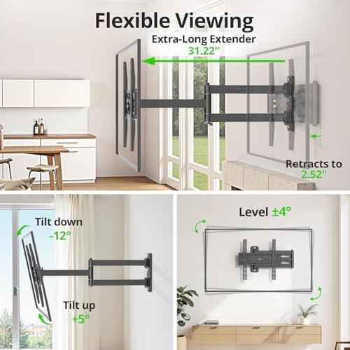 USX MOUNT Corner TV Wall Mount with 31.22" Long Arm for 26-65 Inch TVs up to 80 lbs, Full Motion TV Wall Mount Bracket with Swivel and Tilt, Max VESA 400x400mm fit Most 32 40 42 43 50 55 60 65 TVs