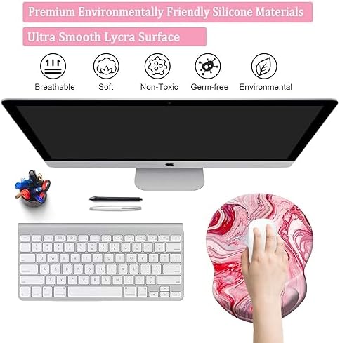 Ergonomic Mouse Pad with Support - Comfortable Wrist Rest, Non-Slip PU Base for Home Office, Studying, Gaming (Red Marble)