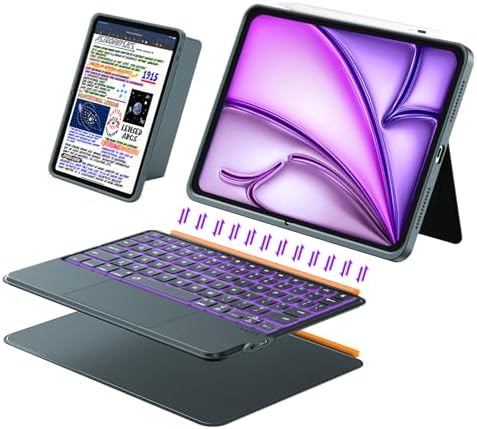 iPad Air 13 inch Case Keyboard (M4/M3/M2, 2026/2025/2024), Wireless Keyboard for Pro 12.9 6/5/4/3rd Gen, Magnetic Detachable with Trackpad, 7-Color Backlit, Landscape/Portrait, Adjustable Stand (Gray)
