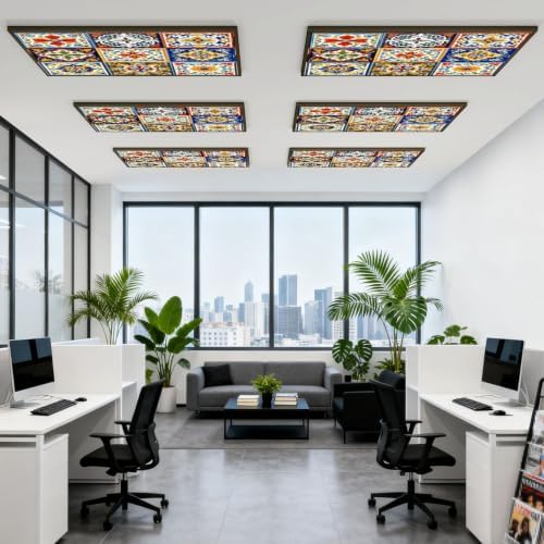 6 Pcs Fluorescent Light Covers for Ceiling Lights Mexican ceramic Ethnic Magnetic Light Filters Decorative for Classroom Office Hospital Home 4x2 Ft