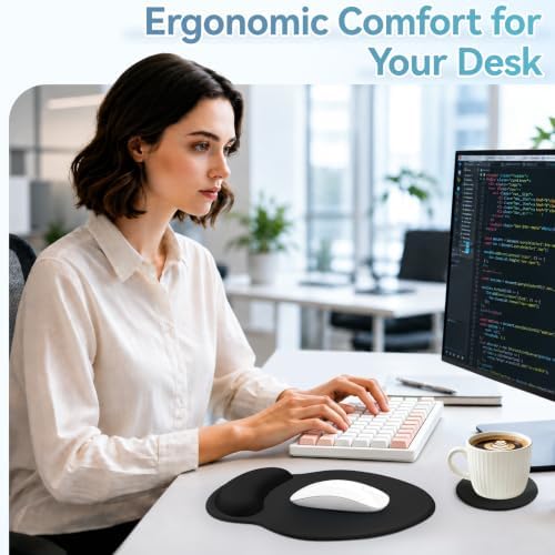 Mouse Pad with Wrist Rest, 2-in-1 Mousepad with Wrist Support Set