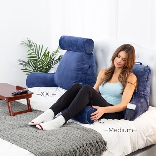 Husband Pillow XXL The Original for Adults - 30" Tall Backrest for Sitting Up in Bed - Firm Support Reading & Bed Rest Pillows for Adults, Neck Roll, Removable Cover - TV - Dark Blue