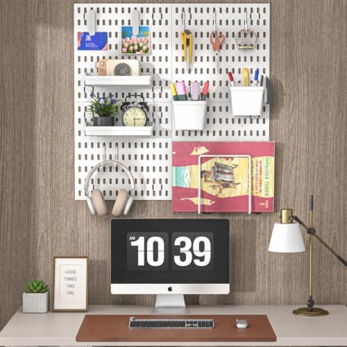 AKTOP Modular Plastic Peg Board Wall Organizer, 4 Pack, 12"x12", White