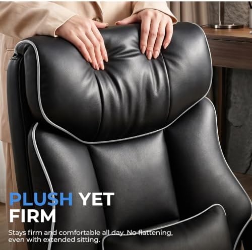 COMHOMA Big and Tall Office Chair,Heavy Duty Gaming Chair with Foot Rest and Wide Pocket Spring Cushion Reclining Height Adjustable for Home Office Work, Comfy Pu Leather Black-White