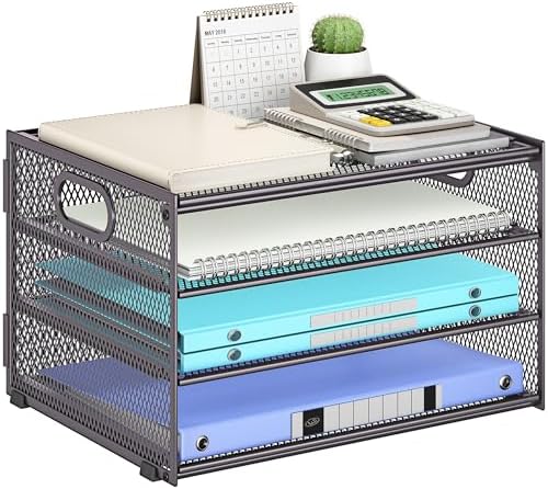 4 Tier Gray Paper Organizer for Desk,Trays for Classroom File Folder