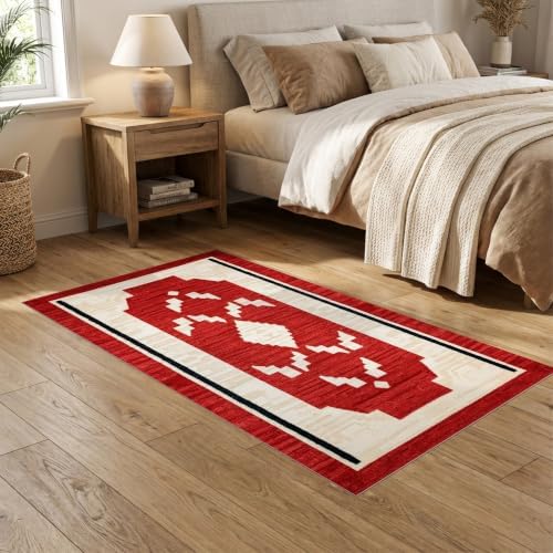 5'x7' Red Ivory Cat Crimson Boho Geometric Ultra-Soft Area Rug