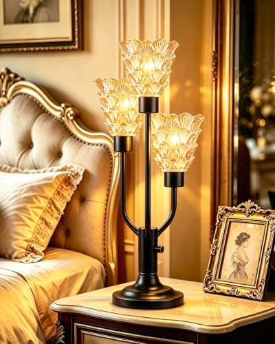 Lightdot Mid Century Modern Glass Table Lamp Dimmable 3 Bulbs Included Gift